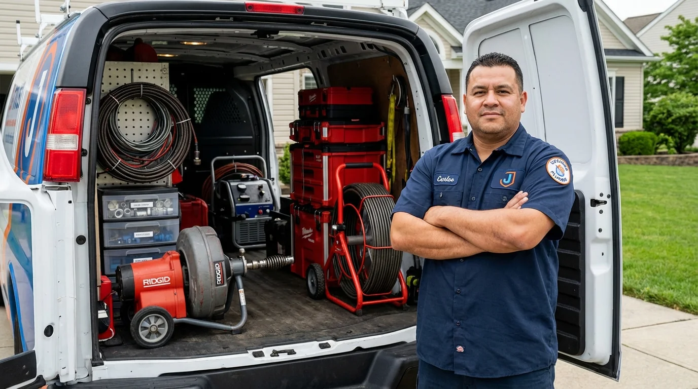Professional drain cleaning equipment and Johns Plumbing LLC plumber in Capac
