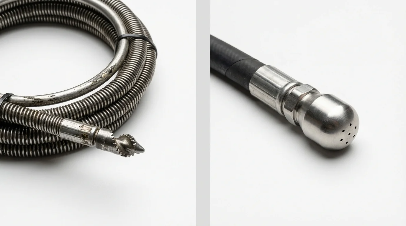 Drain snake cable and hydro jetting nozzle used for drain cleaning in Capac, MI