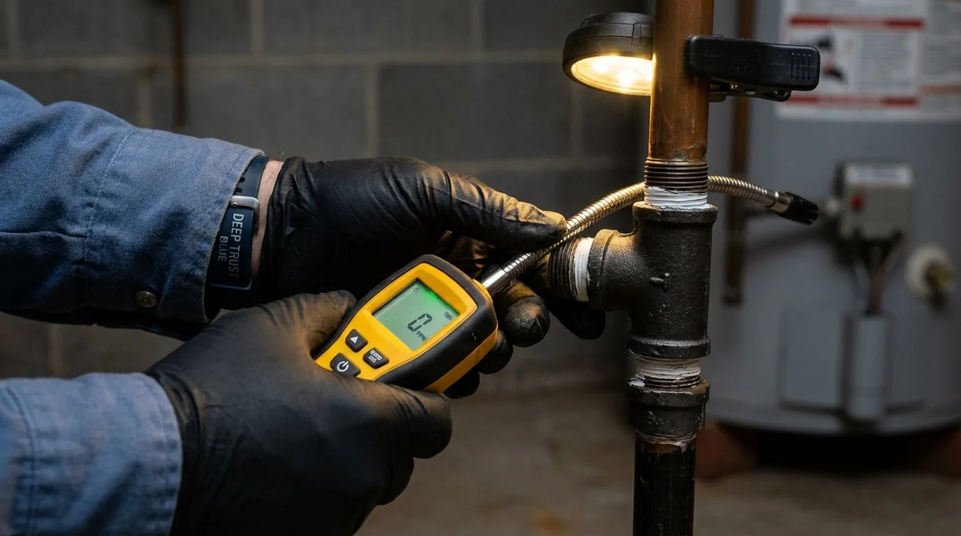 Gas leak detection with electronic sniffer by Johns Plumbing LLC in Capac