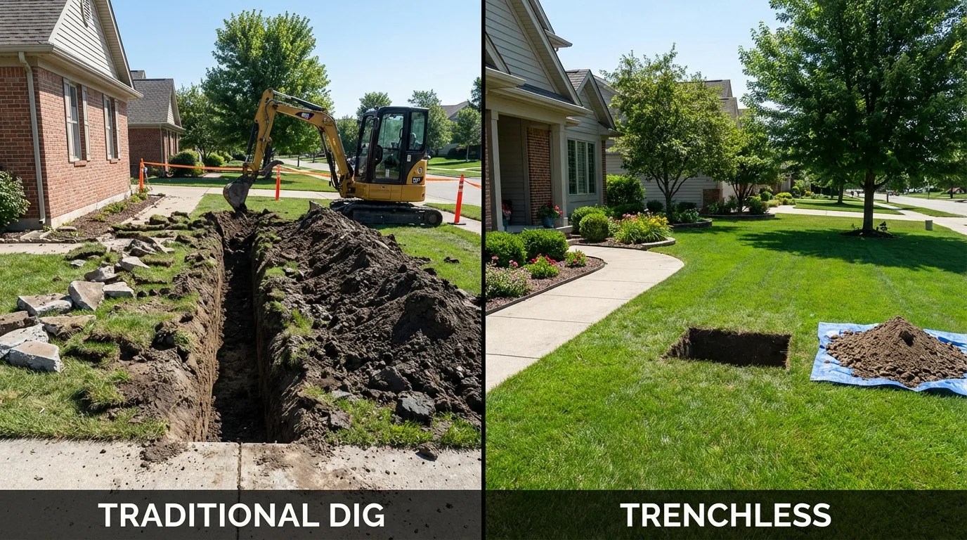 Trenchless sewer repair with minimal yard damage versus traditional excavation in Capac, MI